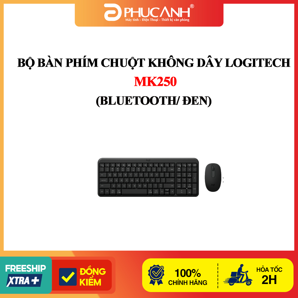 Bộ bàn phím chuột không dây Logitech MK250 (Bluetooth/ Đen)