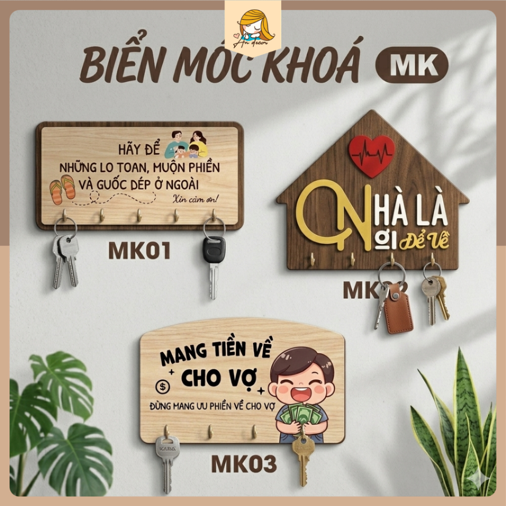 Bảng Gỗ Móc Khóa Treo Tường Decor – Kệ Treo Chìa Khóa Gỗ Trang Trí Nhà Cửa, Bảng Gỗ Treo Khóa Cá Nhâ