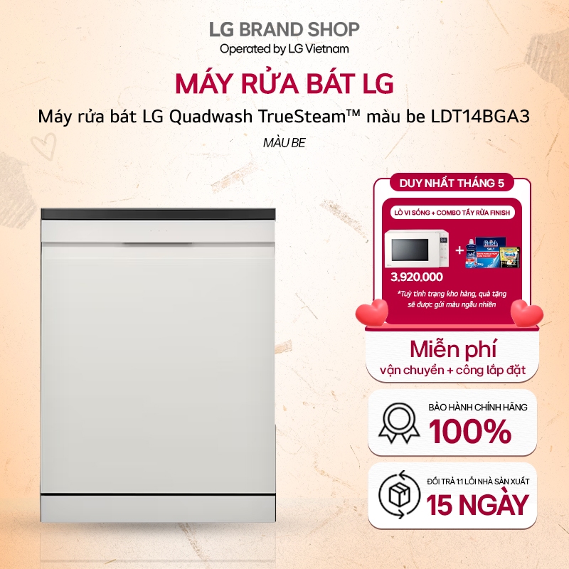 [Chỉ giao miền Nam/Bắc] LDT14BGA3 - Máy rửa bát LG Quadwash TrueSteam™ màu Be LDT14BGA3