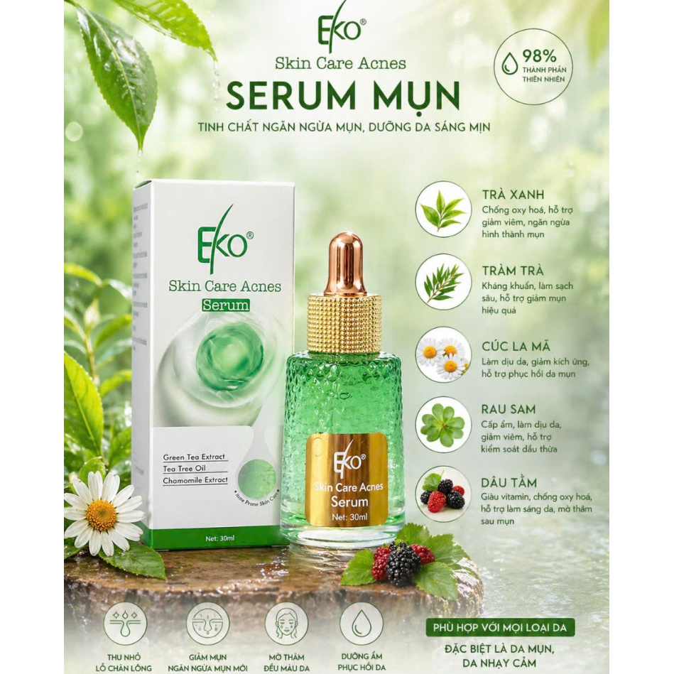 Serum ngừa mụn, làm mờ thâm mụn, se khít lỗ chân lông, dưỡng sáng da EKO 30ml