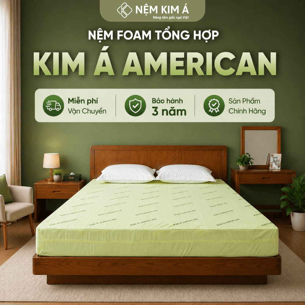 Nệm cao su tổng hợp Kim Á American chính hãng siêu êm ái, mềm mại, thoáng mát Độ Dày 20cm