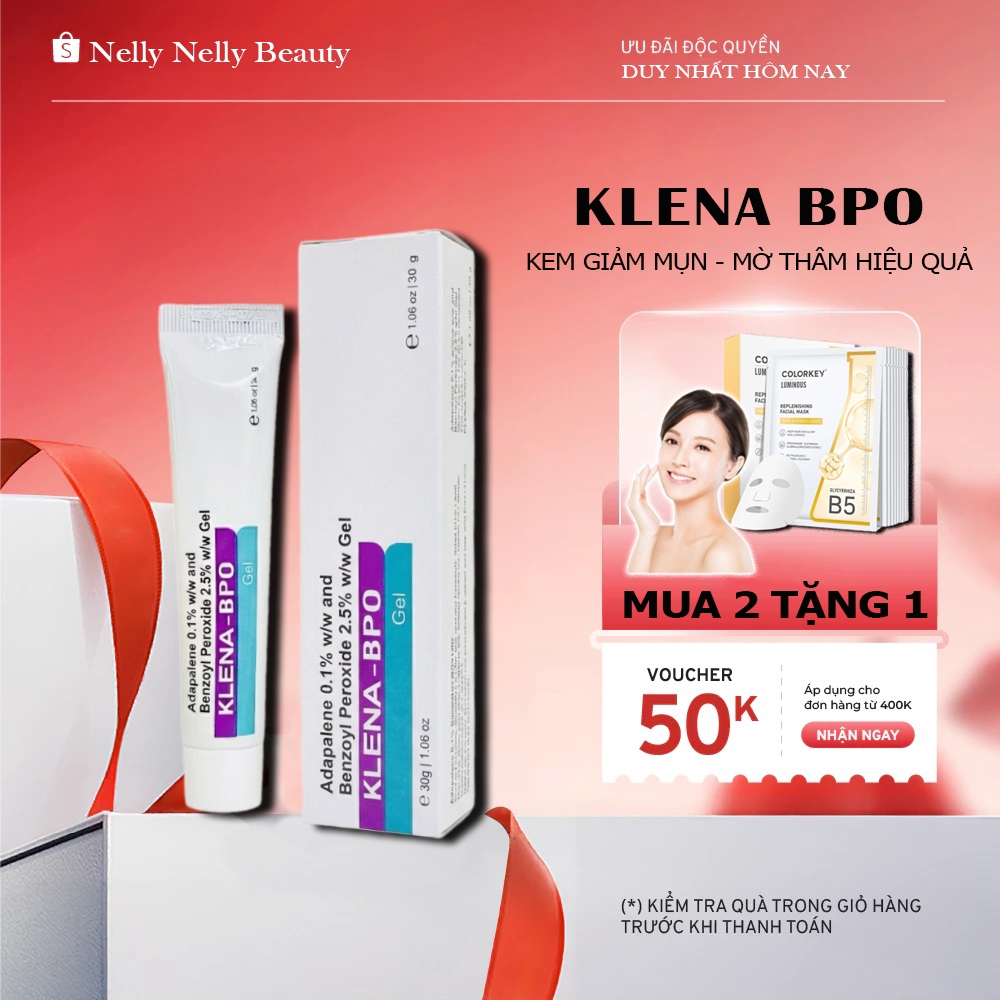 Gel Giảm Mụn Chấm Mụn Klena BPO Adapalene 0.1% and Benzoyl Peroxide 2.5% 30gram Phục Hồi Da Nhạy Cảm