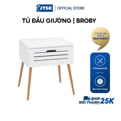Tủ đầu giường | JYSK BROBY | gỗ công nghiệp/tre ép | trắng/tự nhiên | R45xS38xC50cm