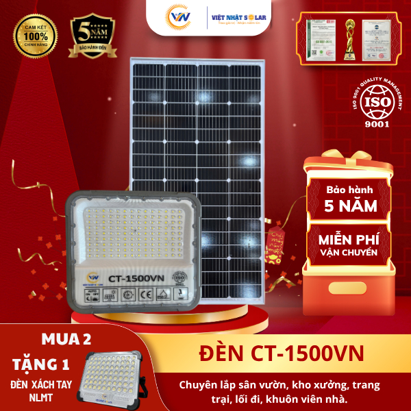 Đèn Mắt Ngọc 1500W Việt Nhật CT-1500VN: Mạch MPPT, Pin 90.000mAh, Chống Nước IP68, Bảo Hành 2 Năm