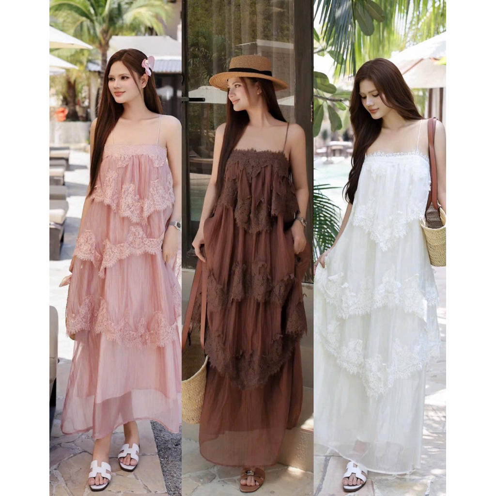 Đầm Maxi Tơ Phối Ren Tầng Dáng Suông Dài 𝐃𝟐𝐓 𝐒𝐓𝐎𝐑𝐄
