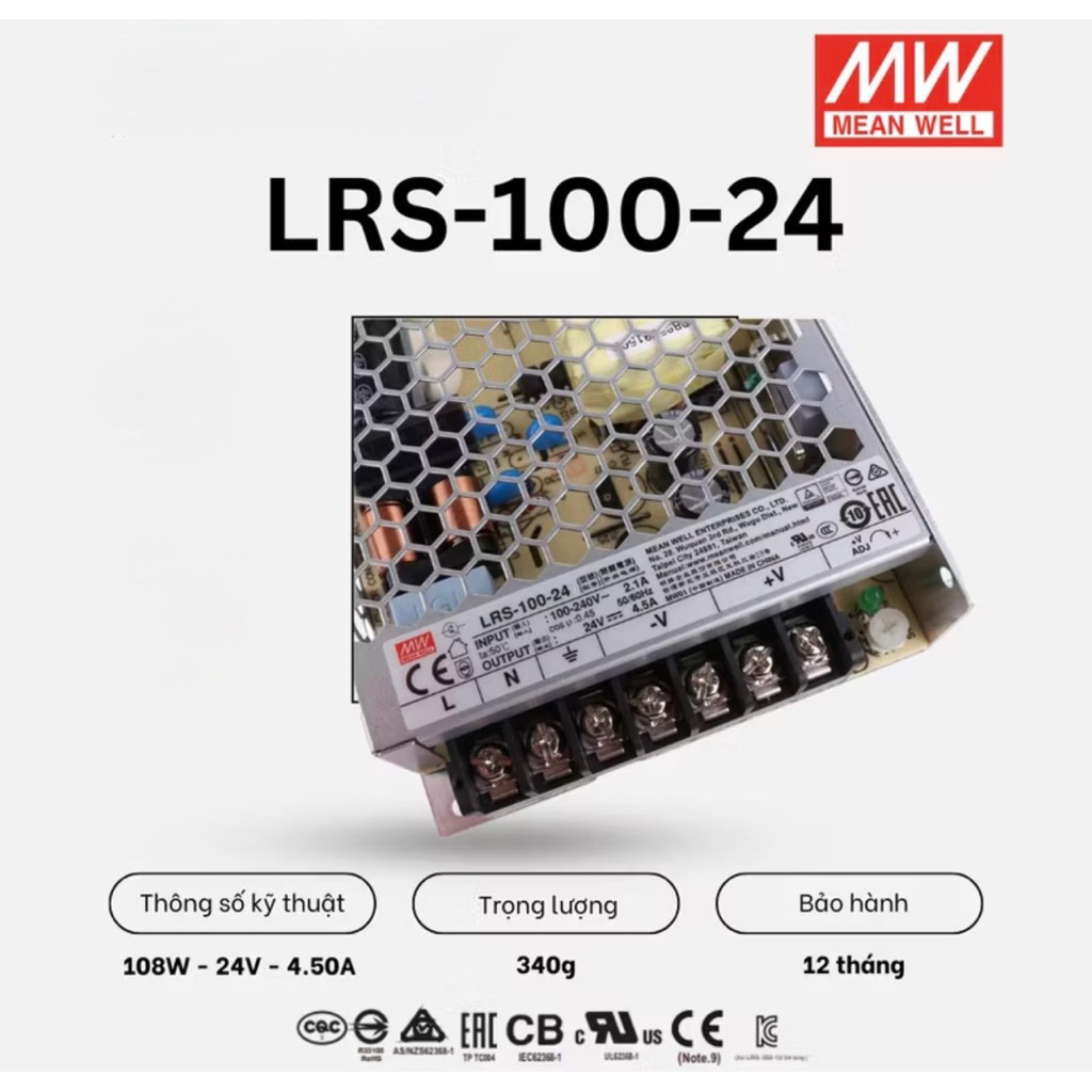 Bộ nguồn tổ ong MEANWELL 100W LRS-100-5, LRS-100-12, LRS-100-15, LRS-100-24, LRS-100-36, LRS-100-48