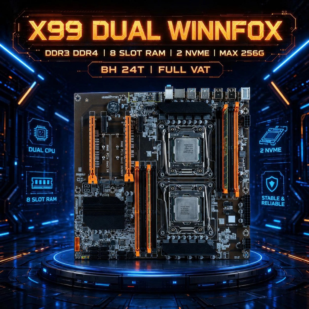 Main Xeon X99 Winnfox Dual CPU (2 CPU) DDR3 DDR4 - 8 khe ram D3 D4 socket 2011-3 chính hãng
