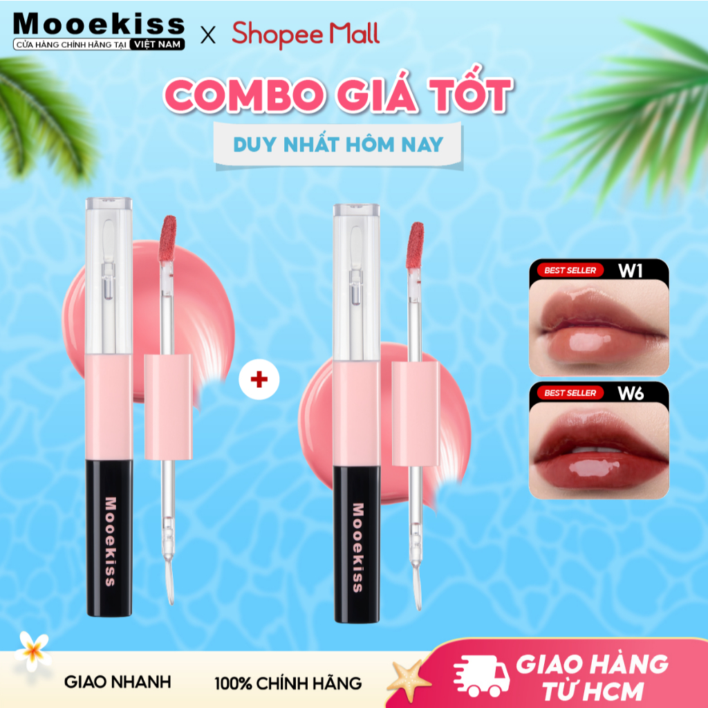 [KOL] Combo 2 Son môi hai đầu Mooekiss, thiết kế hai đầu, đa năng, mờ và bóng W1 dung tích 1.5gx2