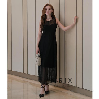 Đầm Maxi Nữ Chất Ren Chun Dáng Xòe Tiểu Thư Nữ Tính Màu Đen Designed by Trix