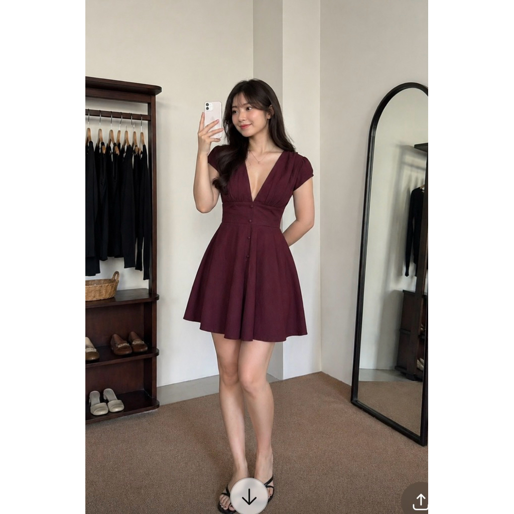 | Chang Tròn | 𝐑𝐮𝐛𝐲 𝐖𝐢𝐧𝐞 𝐃𝐫𝐞𝐬𝐬 + Tặng Kèm Dây Cột Cùng Màu - Đầm Cổ V Chiết Eo Bigsize | BigBuy360 - bigbuy360.vn
