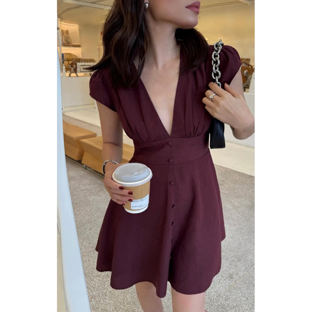 | Chang Tròn | 𝐑𝐮𝐛𝐲 𝐖𝐢𝐧𝐞 𝐃𝐫𝐞𝐬𝐬 + Tặng Kèm Dây Cột Cùng Màu - Đầm Cổ V Chiết Eo Bigsize | BigBuy360 - bigbuy360.vn