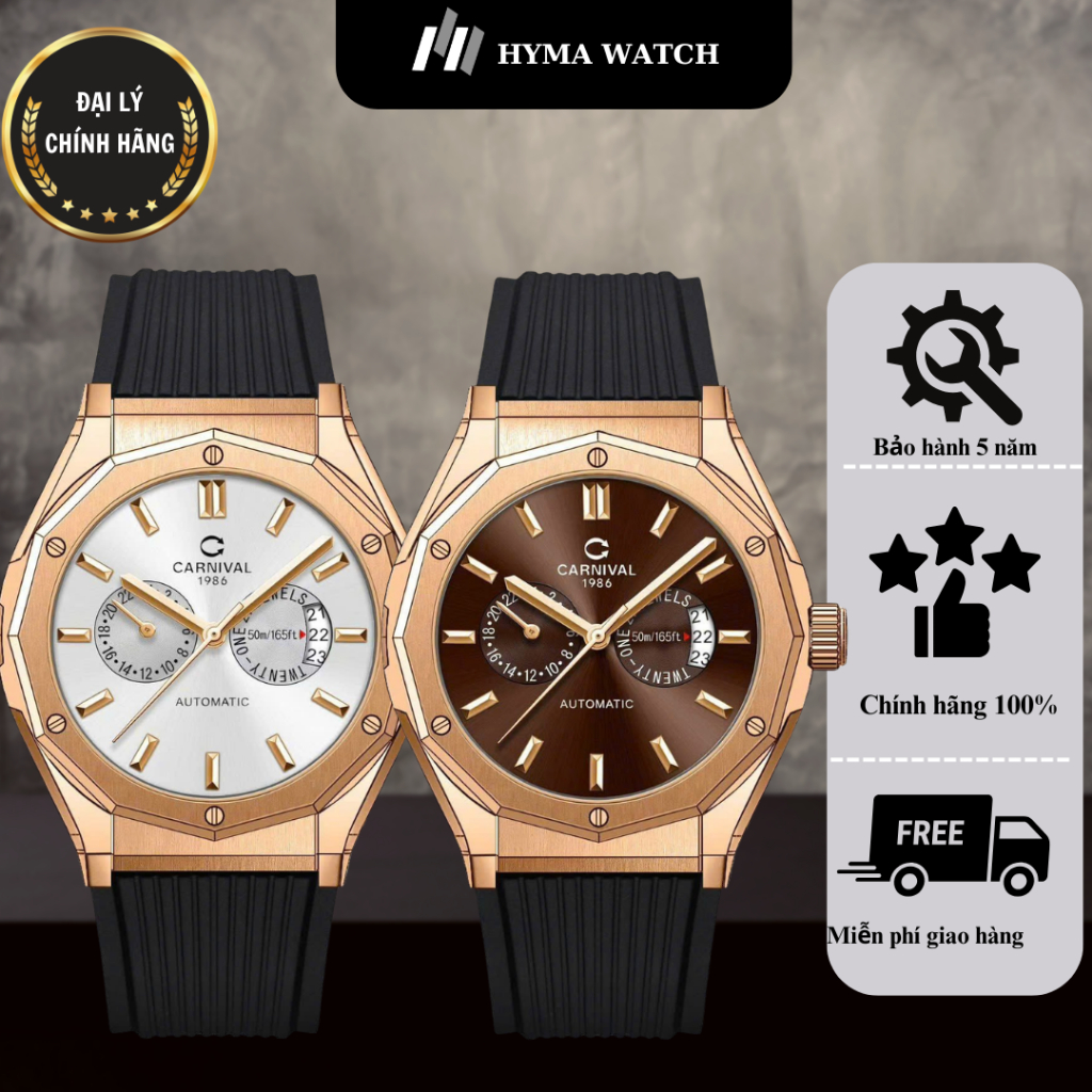 Đồng hồ Nam Carnival 8188G Máy cơ kính sapphire Bảo hành 5 năm Hyma Watch