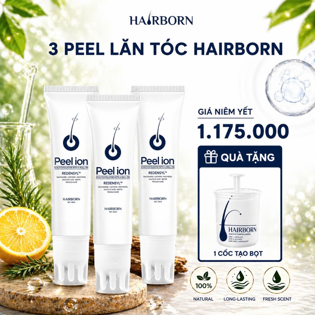 Lăn Mọc Tóc Mocha, Tinh Chất Mọc Tóc Công Nghệ Ion Nano 2 chiều, Peel Ion Hairborn 60ml DC93
