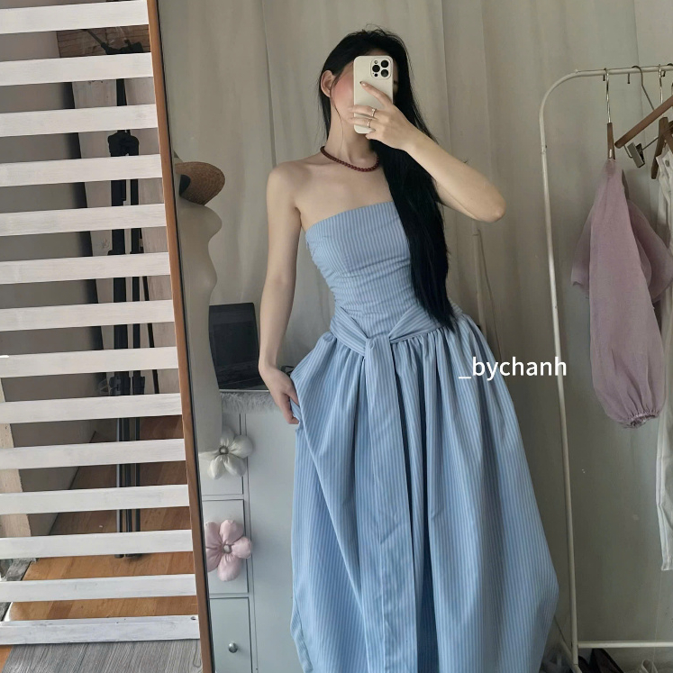 𝐛𝐲𝐂𝐡𝐚𝐧𝐡 - Đầm Sọc Xanh