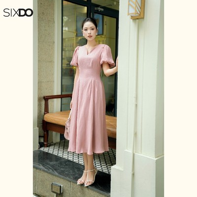 Đầm linen xòe tay bồng cổ V SIXDO (Linen Flared Dress)