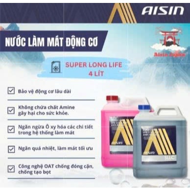 [CHÍNH HÃNG] Nước mát động cơ siêu bền AISIN [Xanh dương - Hồng] 4L