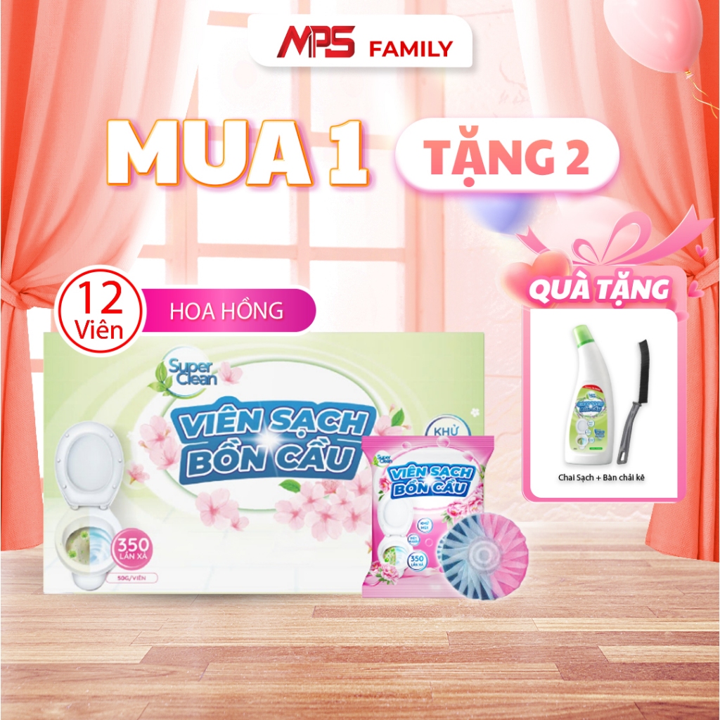 Combo 12 Viên Sạch Bồn Cầu Hoa Hồng Super Clean Tặng 1 Chai Tẩy Bồn Cầu Super Clean Với Hương Thơm T