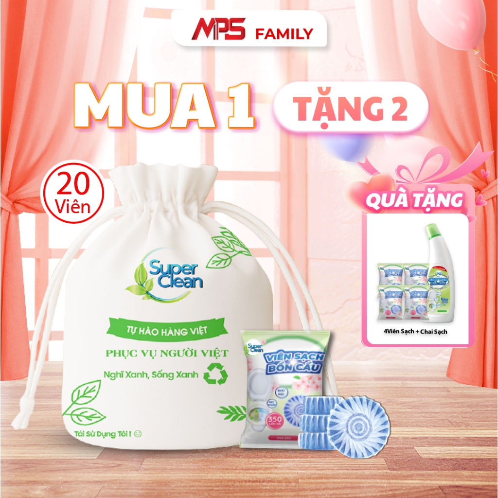 Combo 20 Viên Sạch Bồn Cầu Super Clean - Tặng Thêm 4 viên sạch bồn cầu Super Clean và 1 Chai Sạch Bồ