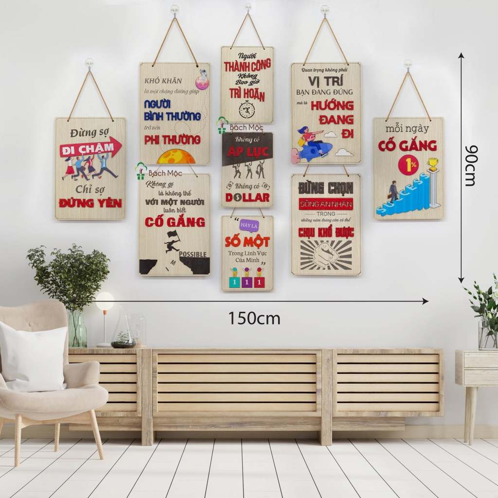 [ Đủ Size ] Bảng Gỗ Slogan Khẩu Hiệu Động Lực Trang Trí Gia Đình, Văn Phòng, Cửa Hàng 3D Sang Trọng