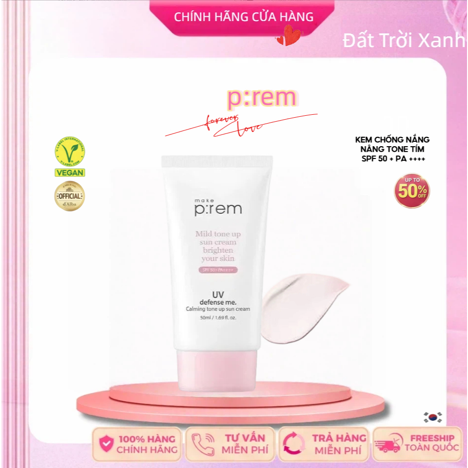 COD Kem chống nắng vật lý Make Prem UV Defense Me Calming Sun Cream SPF50+ PA++++ 50ml kcn