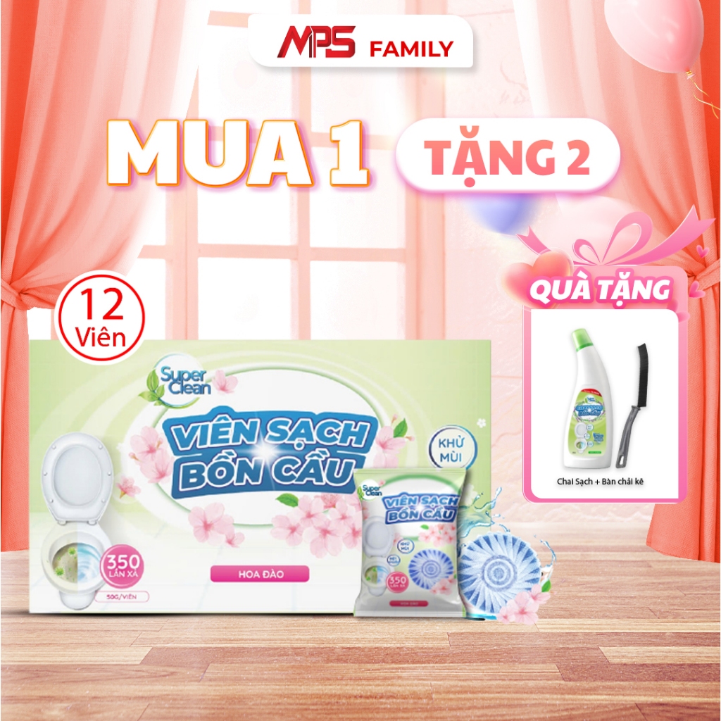 Combo 12 Viên Sạch Bồn Cầu Super Clean - Tặng 1 Chai Sạch Bồn Cầu Super Clean và 1 Bàn Chải Kẽ