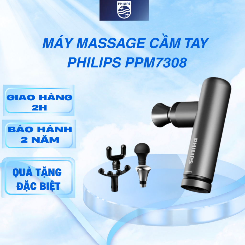 Máy Massage Cầm Tay Mini PHILIPS 7308 - 5 mức độ hoạt động  - 4 Đầu massage chuyên dụng