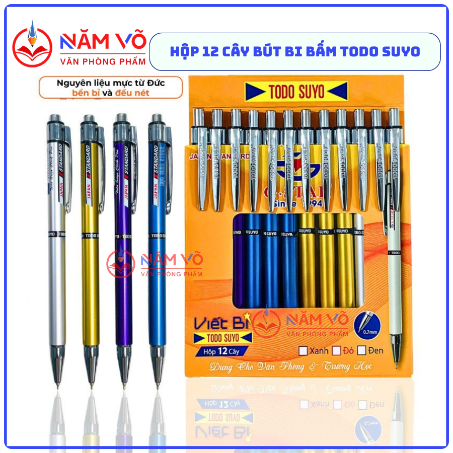 () HỘP 12 Cây Viết Bi Bấm / Bút Bi Bấm Todo Suyo Ngòi Bi 0.7mm Thụy Sĩ, Mực Xanh Của Đức, Mực Đều, V