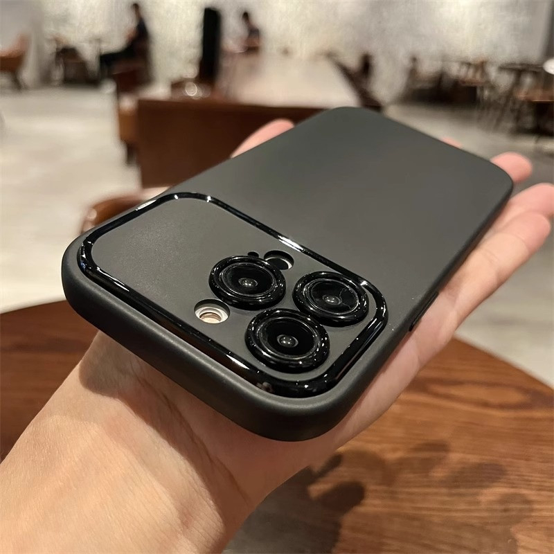 Mặt kính lớn đen trắng vỏ cam phù hợp với 17, vỏ điện thoại iPhone 15 Pro Max/14 Plus, vỏ điện thoại 11