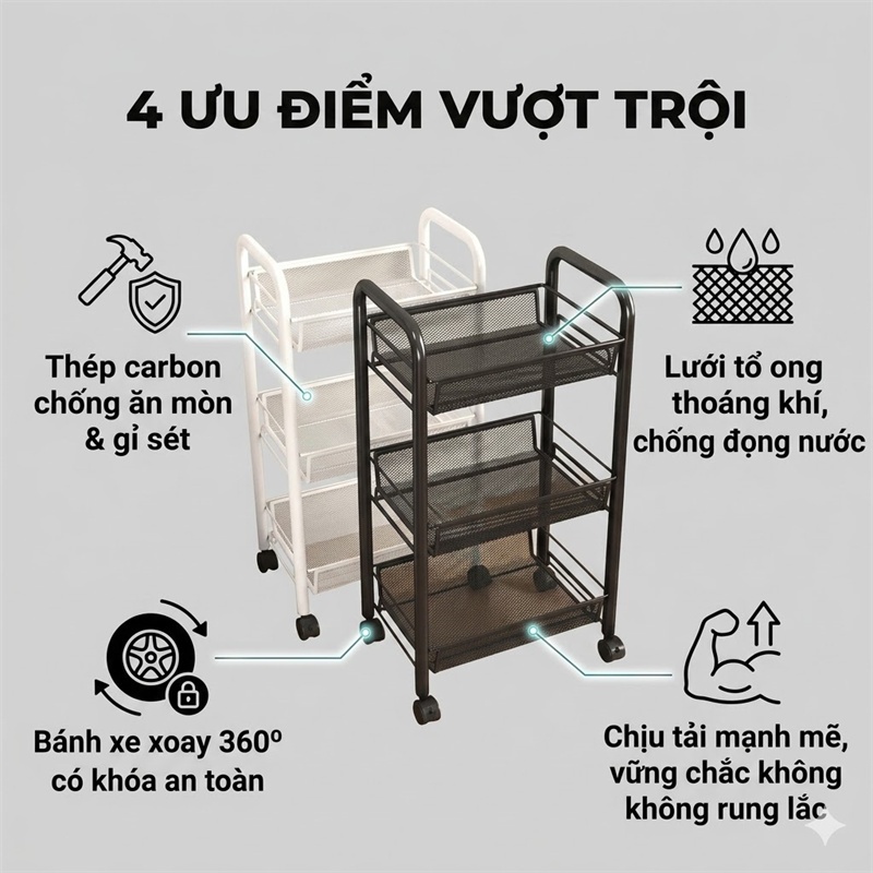 BMZAR Xe đẩy Spa 3 4 5 tầng Lưới sắt 100% đa năng Có bánh xe | BigBuy360 - bigbuy360.vn