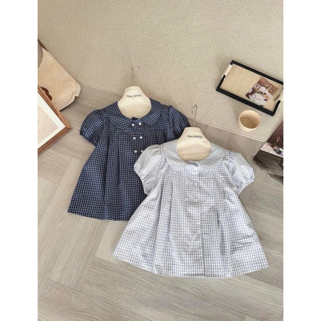 Áo sơ mi kiểu KORI TOP CỔ SEN tay bồng vải caro by Bun222 | BigBuy360 - bigbuy360.vn