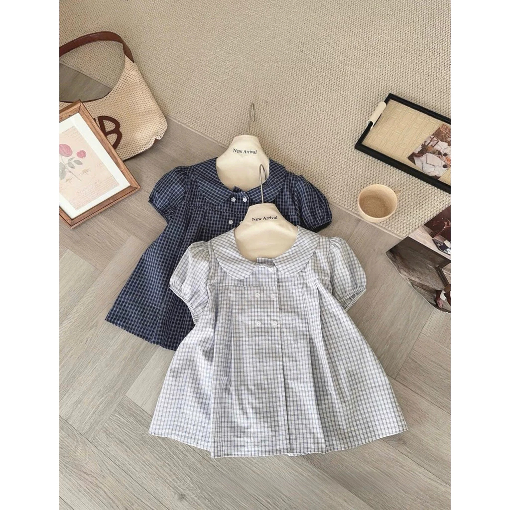 Áo sơ mi kiểu KORI TOP CỔ SEN tay bồng vải caro by Bun222 | BigBuy360 - bigbuy360.vn