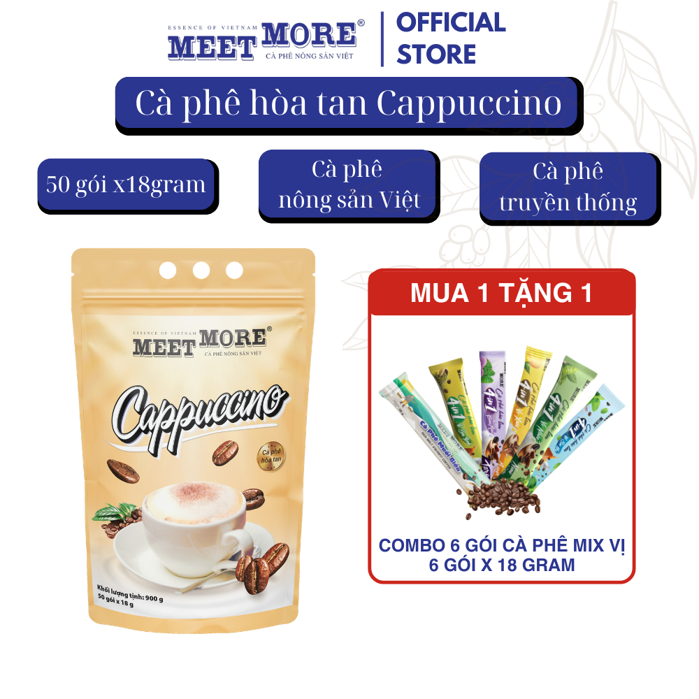 Bịch Cà Phê Hòa Tan Cappuccino Meet More (50 Gói/18Gram) - Cà Phê Truyền Thống
