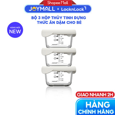 Bộ 3 Hộp Thủy Tinh LocknLock LLG1031S3IVY, Đựng Đồ Ăn Dặm Bé, Nắp Silicon, Hàng Chính Hãng - JoyMall