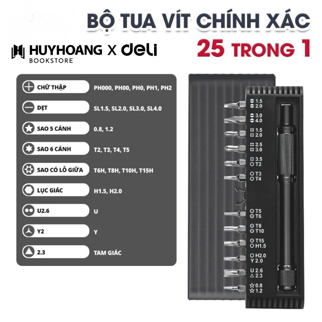 Bộ Tua Vít Đa Năng DELI 25 Chi Tiết Đa năng - Hiện Đại, Đầu Vít Từ TÍnh Dễ Sử Dụng (DL240025B) Tools