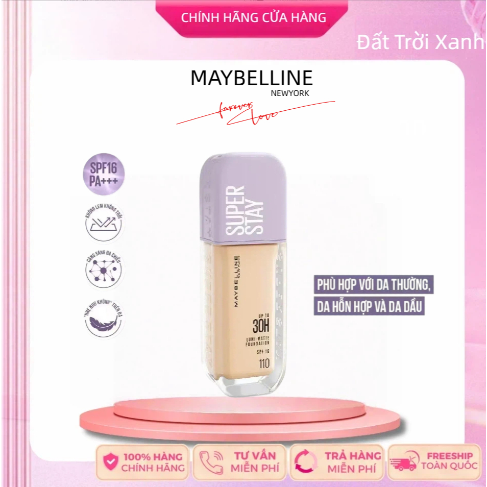 Kem Nền Bắt Sáng, Che Phủ Maybelline Super Stay Up To 30H Lumi-Matte Foundation 35ml Có QC