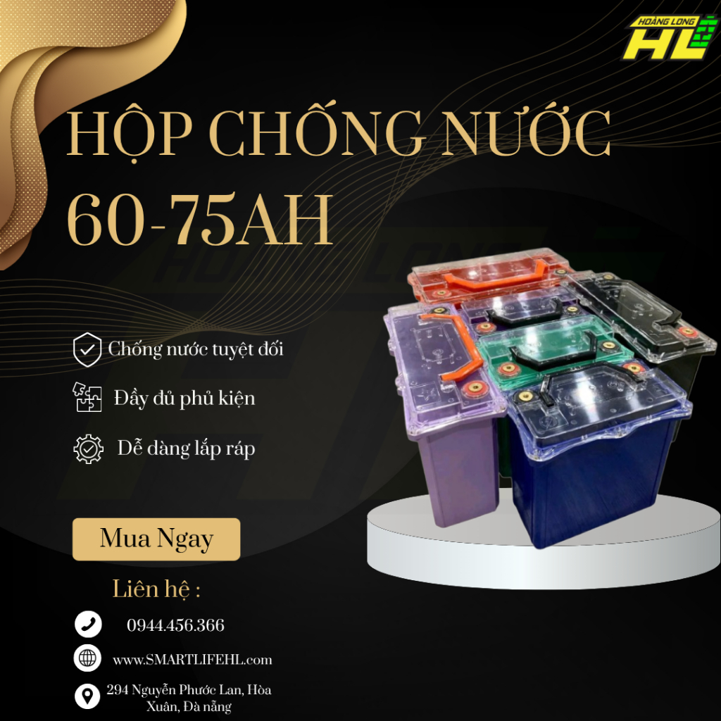 Hộp Pin Chống Nước 60–75AH Cao Cấp – Kín Nước, Nhựa Dày, Có Nắp Trong Suốt, Dễ Lắp Pack Pin DIY