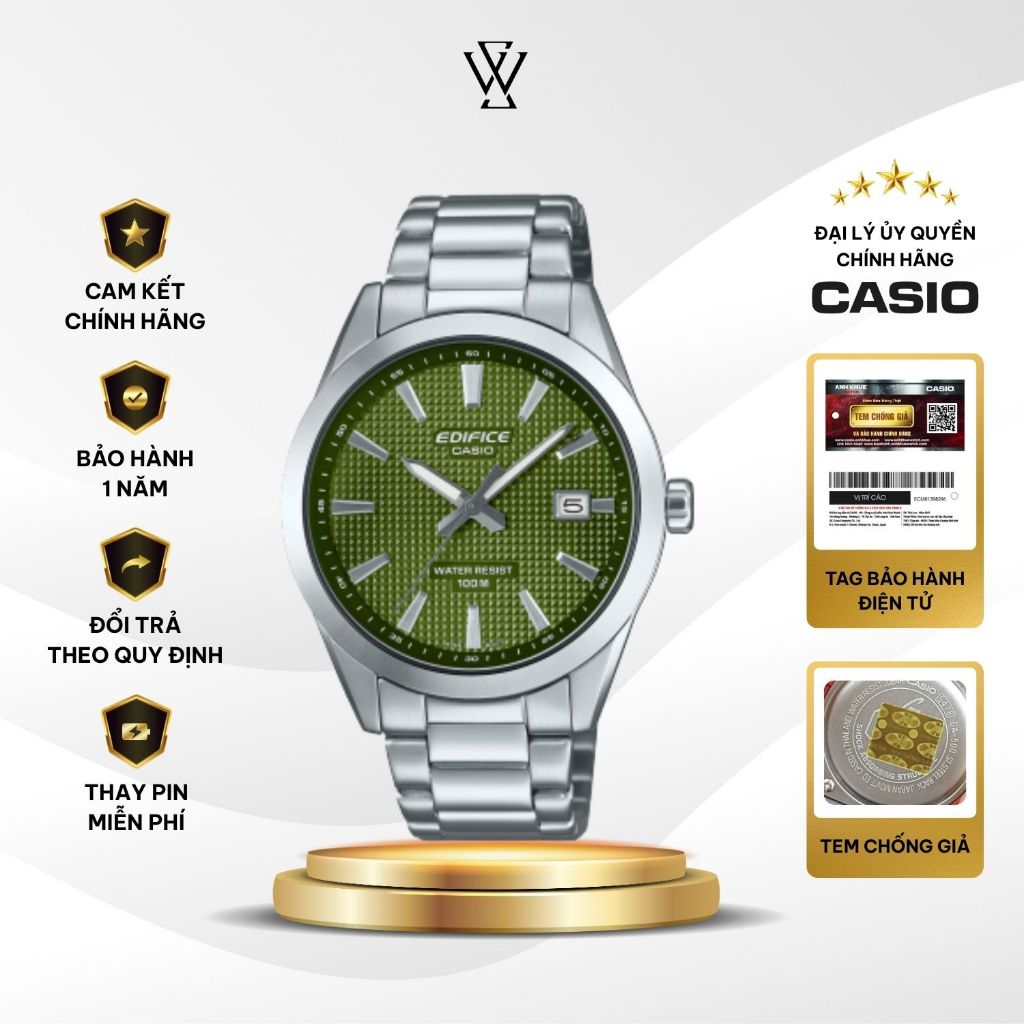 Đồng hồ Casio Edifice EFV-160D-3AVDF Máy Pin/Quartz 40mm Kính khoáng Dây Vỏ Thép Không Gỉ Chính hãng