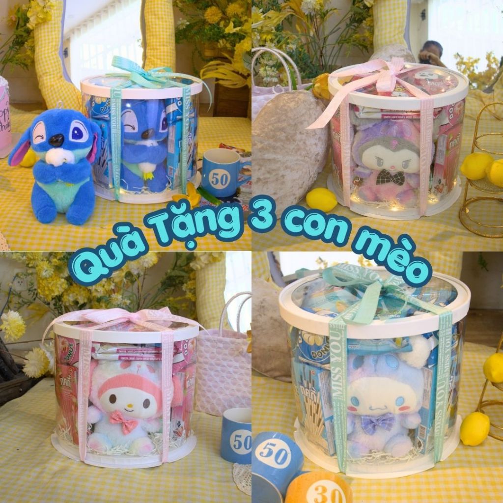 Hộp quà kèm gấu bông mix bánh kẹo Làm Sẵn Tặng Người Yêu, Set quà bánh kẹo, set quà sinh nhật cho nữ