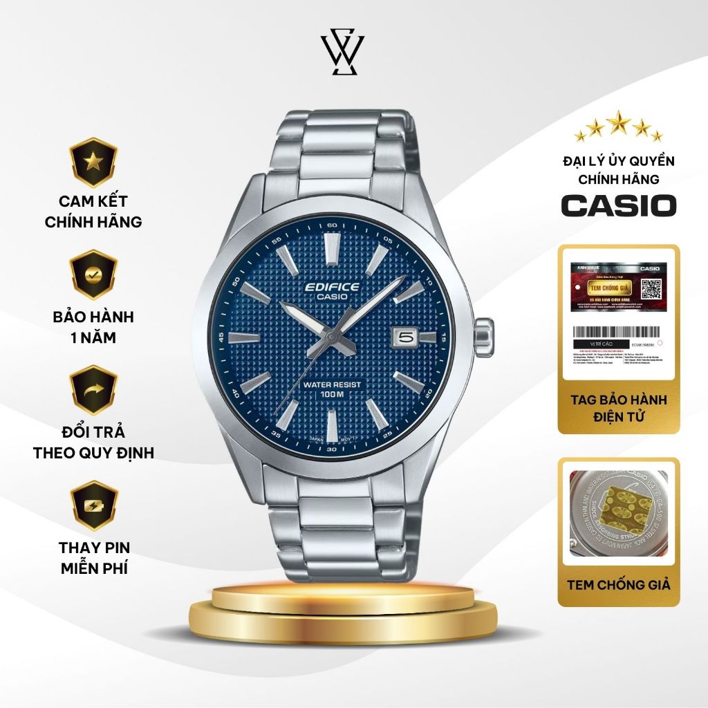 Đồng hồ Casio Edifice EFV-160D-2AVDF Máy Pin/Quartz 40mm Kính khoáng Dây Vỏ Thép Không Gỉ Chính hãng