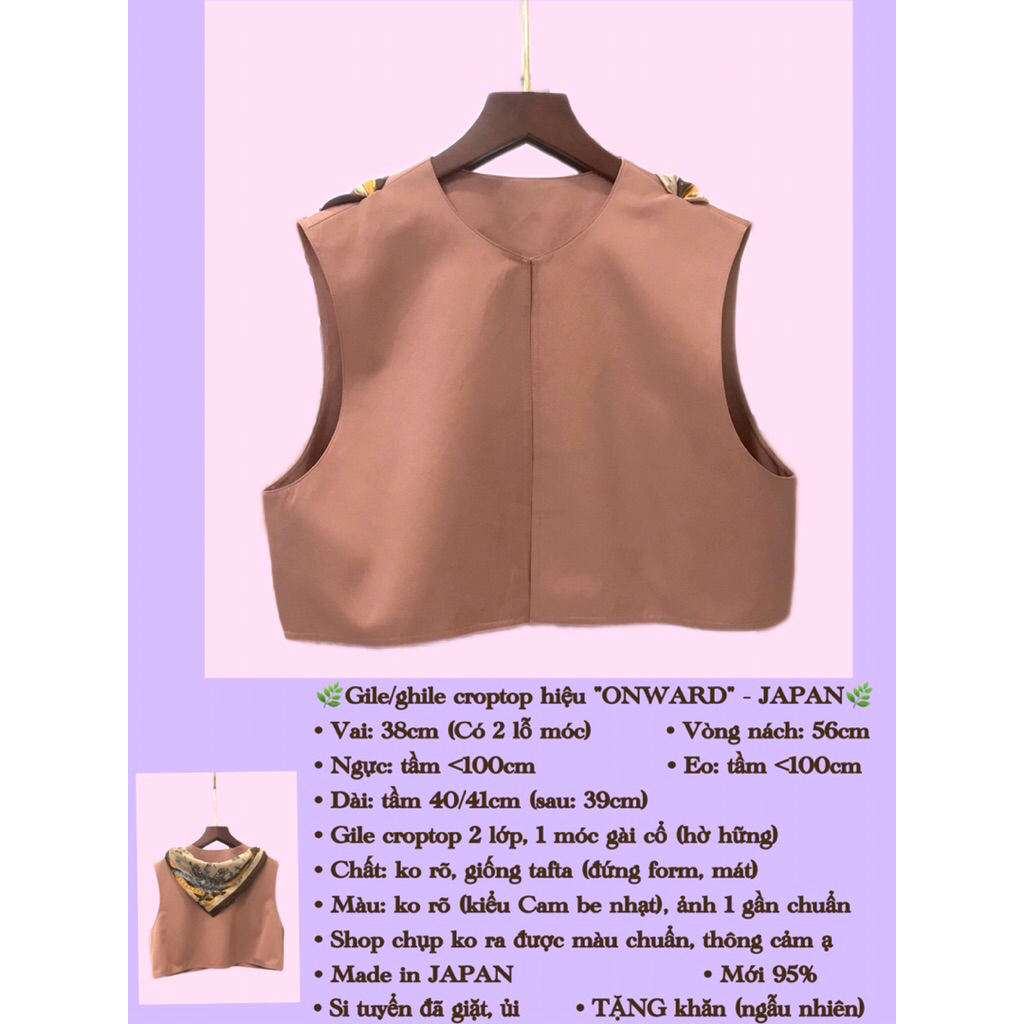 🌿Áo Gile/ghile croptop hiệu "ONWARD" - 2hand, si JAPAN🌿TẶNG khăn🌿Mới 95%