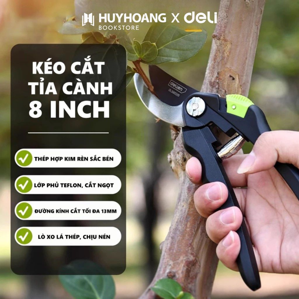 Kéo Cắt Tỉa Cành Cây Deli Cao Cấp 8/33inch - Lưỡi Thép Sắc Bén, Trợ Lực Không Gỉ, Tools