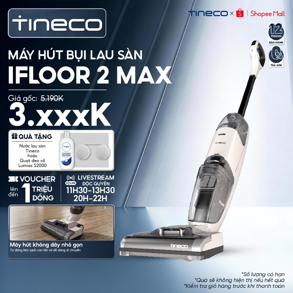 Máy hút bụi lau sàn Tineco iFloor 2 Max - Nhẹ, không dây, dễ dàng di chuyển - 2 chế độ hoạt động