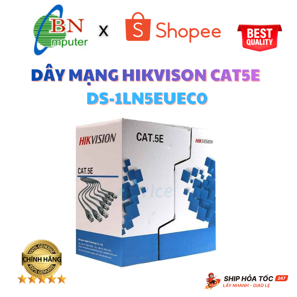 Dây mạng Cat5 Hikvision vỏ xanh dây ghi DS-1LN5EUEC0 mã mới đáy thùng có số 20 PAP