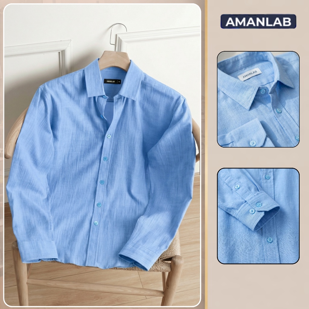 [DEAL MỞ BÁN] Áo sơ mi dài tay chất vải linen,thoáng mát,form regular thoải mái BLUE NUAGE AMANLAB