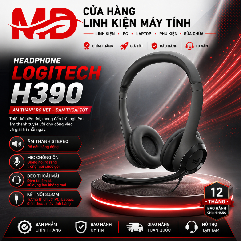 Headphone LOGITECH H390 Box Chính hãng FV (1 Jack USB)