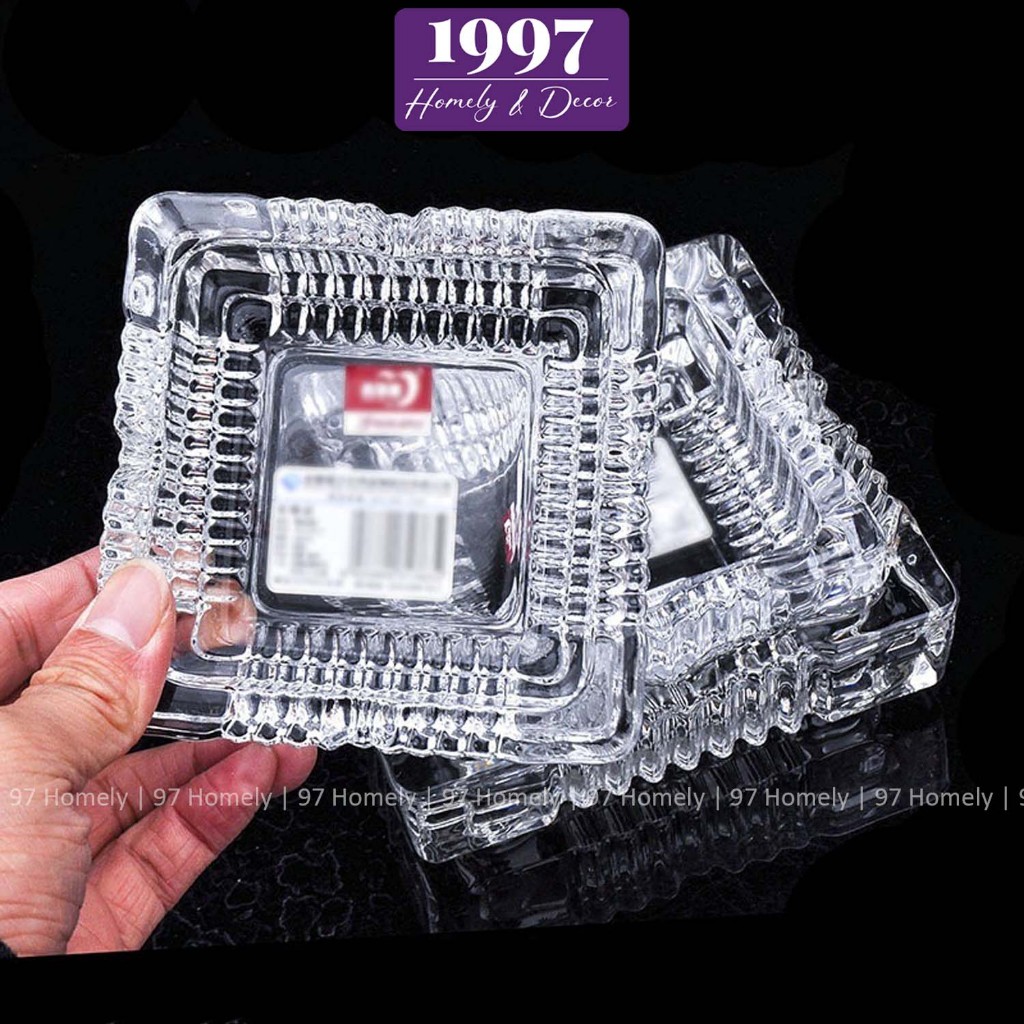 Gạt Tàn Thủy Tinh 97HOMELY Dáng Vuông Có Vân Trong Suốt Cao Cấp DT251002401