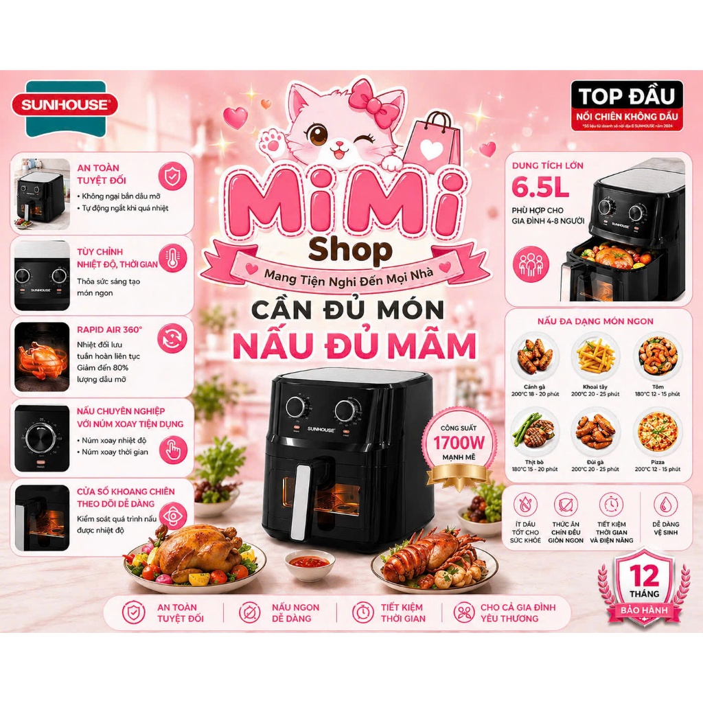 NỒI CHIÊN KHÔNG DẦU SUNHOUSE SHD4030 ( 6,5l )