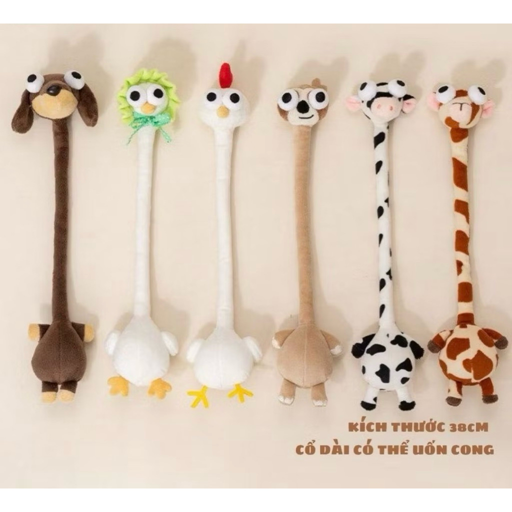 Gấu Bông Cổ Dài Hình Thú Mắt Lồi Vô Tri Dễ Thương Làm Phụ Kiện Decor Treo Túi Balo Cổ Uốn Cong Độc Lạ