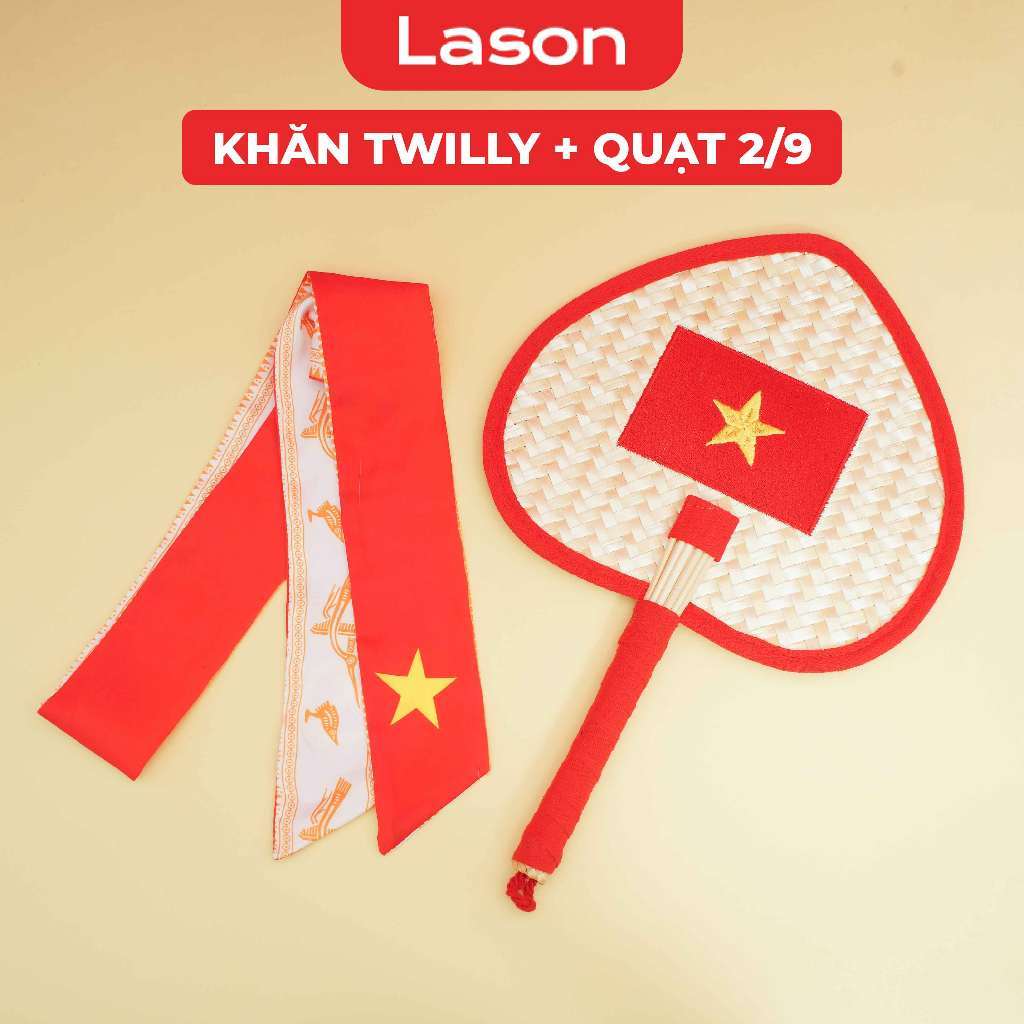 Phụ kiện LASON Khăn Twilly Lạc Việt và Quạt cầm tay Việt Nam, phụ kiện Tự hào Việt Nam