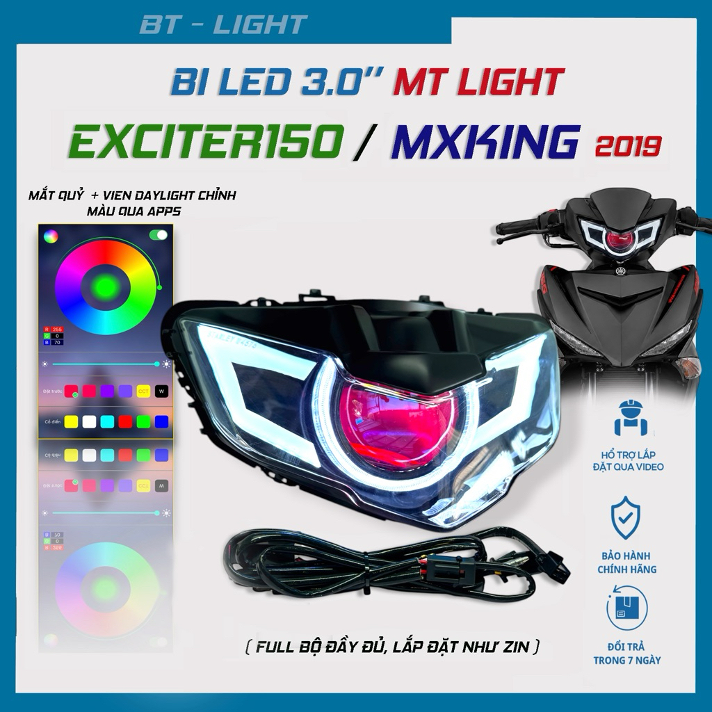 Đèn Bi Cầu Led 3.0 MT Light Exciter150 2019 Viền cánh chim , Mắt Quỷ Chỉnh Màu Qua Apps + AutoPassin